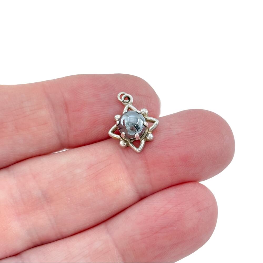 Vintage Sterling Silver 925 Hematite Cabochon Diamond Frame Pendant